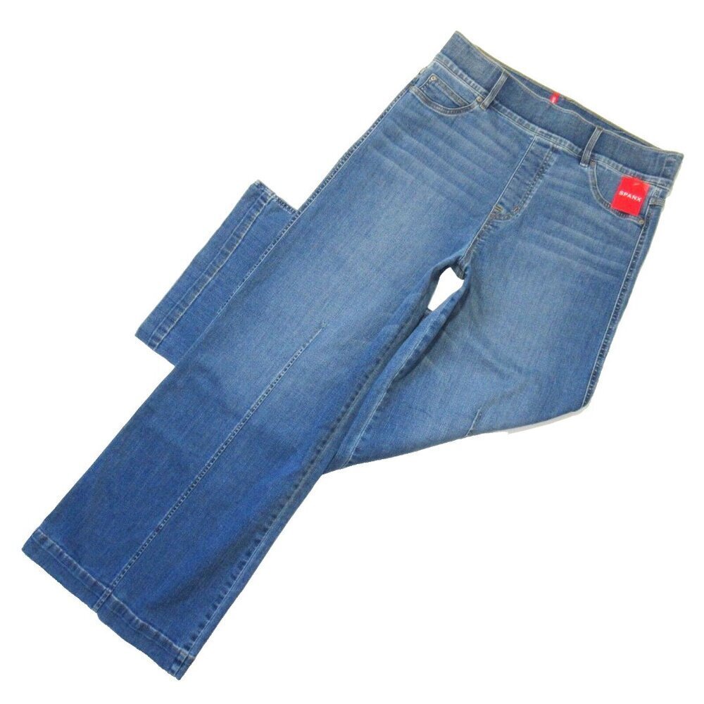 NWT SPANX 20407R Seamed Front Wide Leg Denim in Vintage Indigo Pull-on Jeans L
